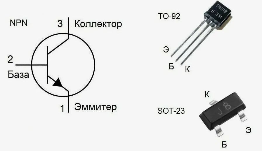 Биполярный транзистор S9018 SOT23 SMD, NPN 30В 0.05А Биполярные транзисторы