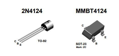 Биполярный транзистор 2N4124 / MMBT4124, NPN 25В 0.2А Биполярные транзисторы