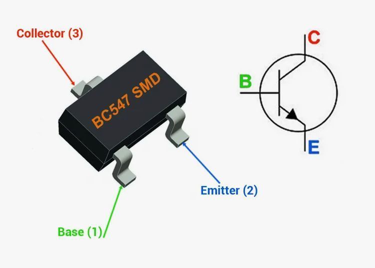 Биполярный транзистор BC547 SOT23 SMD, NPN 45В 0.1А Биполярные транзисторы