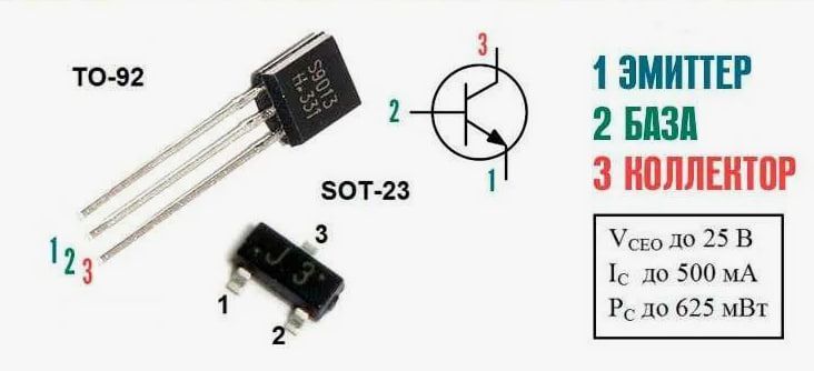 Биполярный транзистор S9013 SOT23 SMD, NPN 25В 0.5А Биполярные транзисторы
