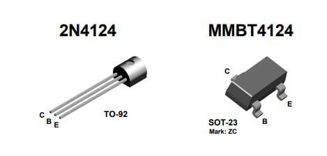 Биполярный транзистор 2N4124 / MMBT4124, NPN 25В 0.2А