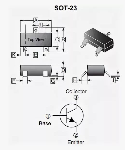 Биполярный транзистор BC817-25 SOT23 SMD, NPN 45В 0.5А Биполярные транзисторы