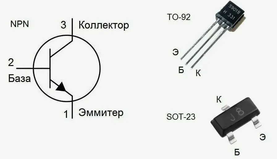 Биполярный транзистор S9018 SOT23 SMD, NPN 30В 0.05А Биполярные транзисторы