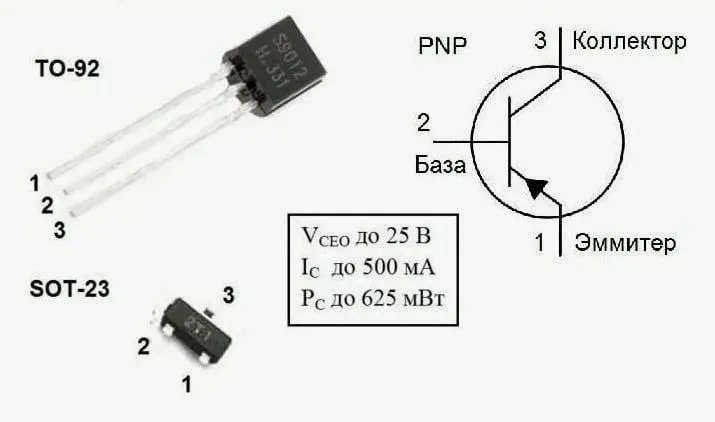 Биполярный транзистор S9012 SOT23 SMD, PNP 40В 0.5А Биполярные транзисторы