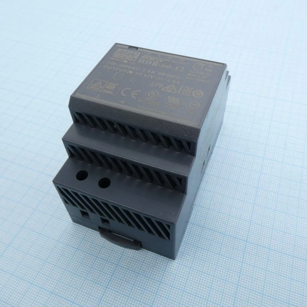 Источник питания MEAN WELL HDR-60-12, 12В., 54Вт. Источник питания MEAN WELL HDR-60-12, 12В., 54Вт.